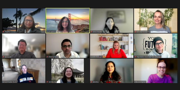 screenshot of video meeting call with multiple team members