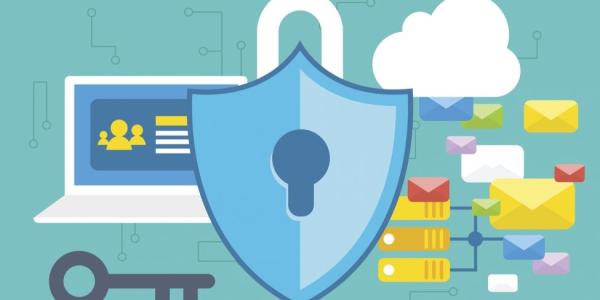 image of pad lock, key and computer with email icons