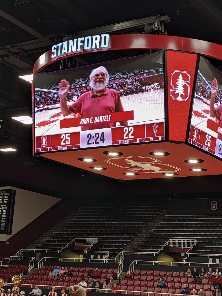 john bartelt image shown on maples pavilion scoreboard