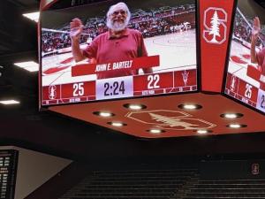 john bartelt image shown on maples pavilion scoreboard