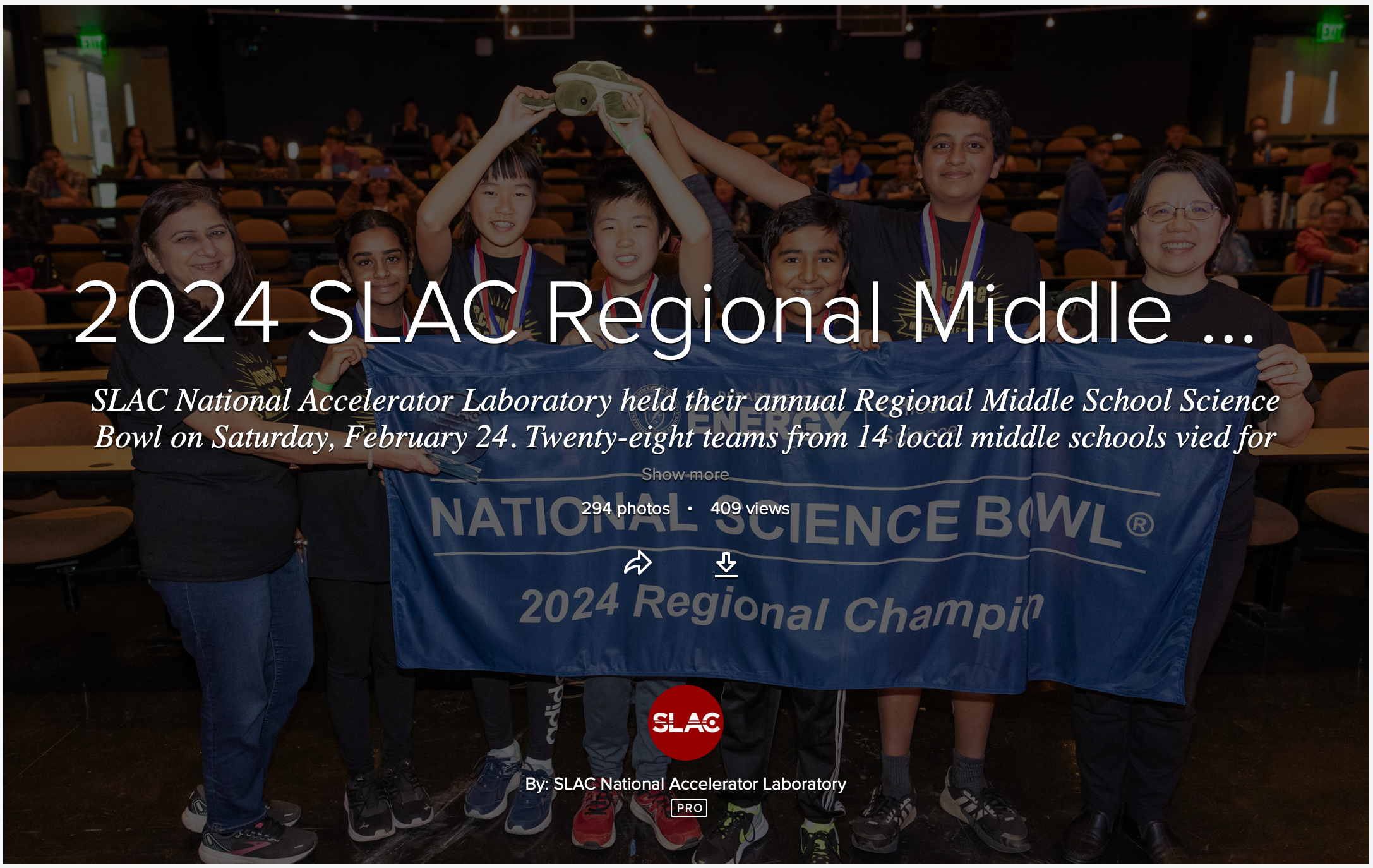 group of students holding a banner of National Science Bowl 2024 Regional Champion