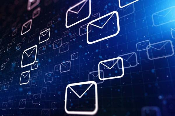 floating digital mail envelopes on blue background